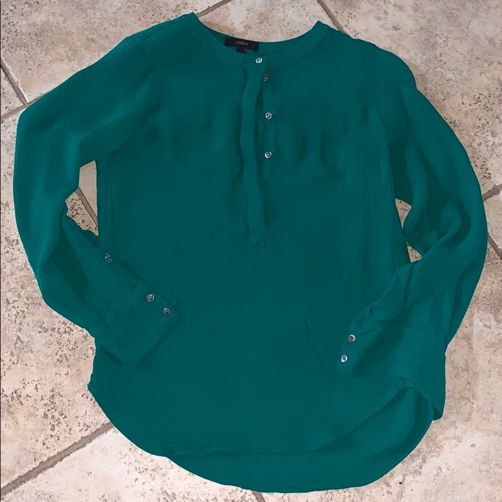 JCREW Green Half Button-Up Top Size 2